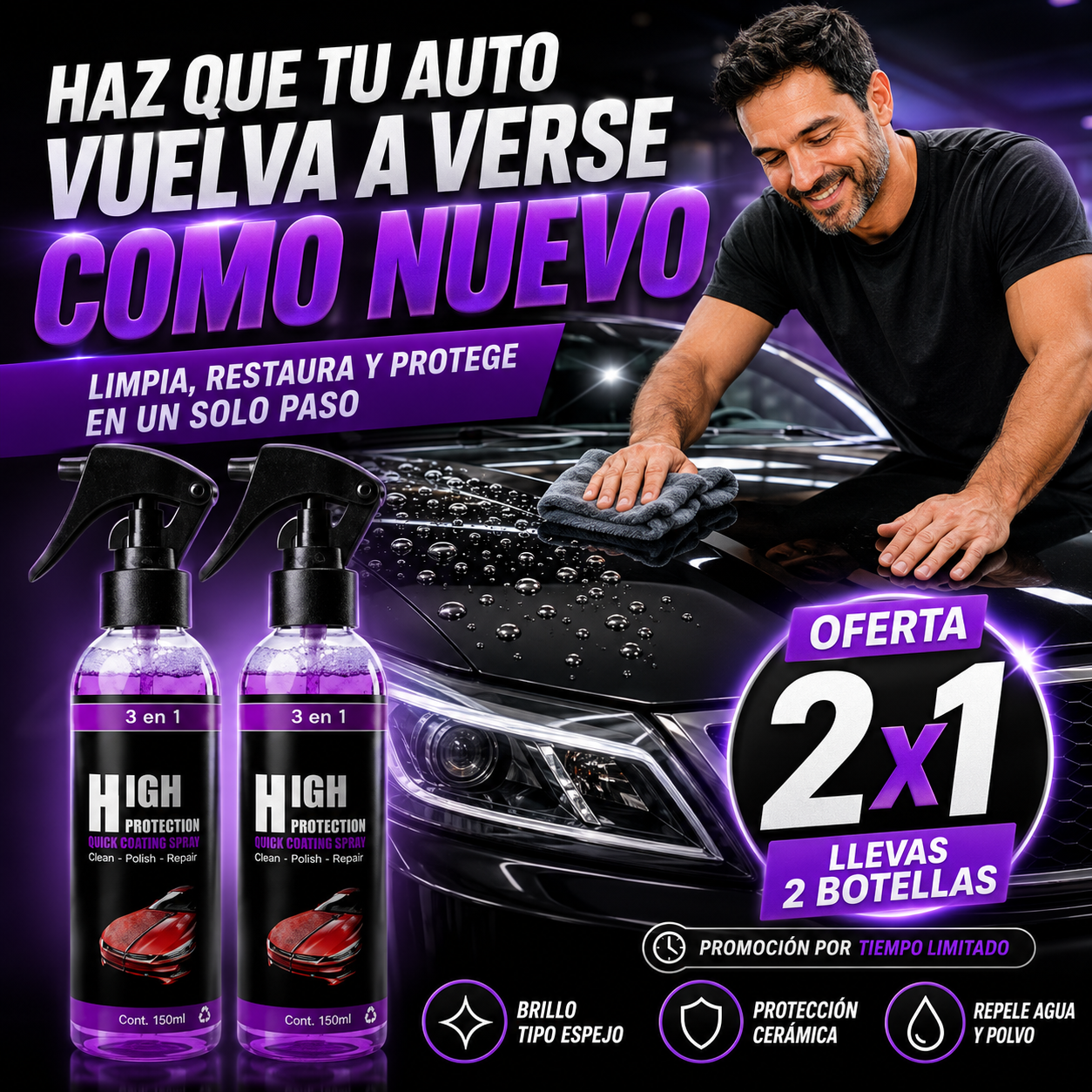 Cera Spray 3 en 1: protege y renueva tu auto desde casa - HOY en OFERTA 2x1