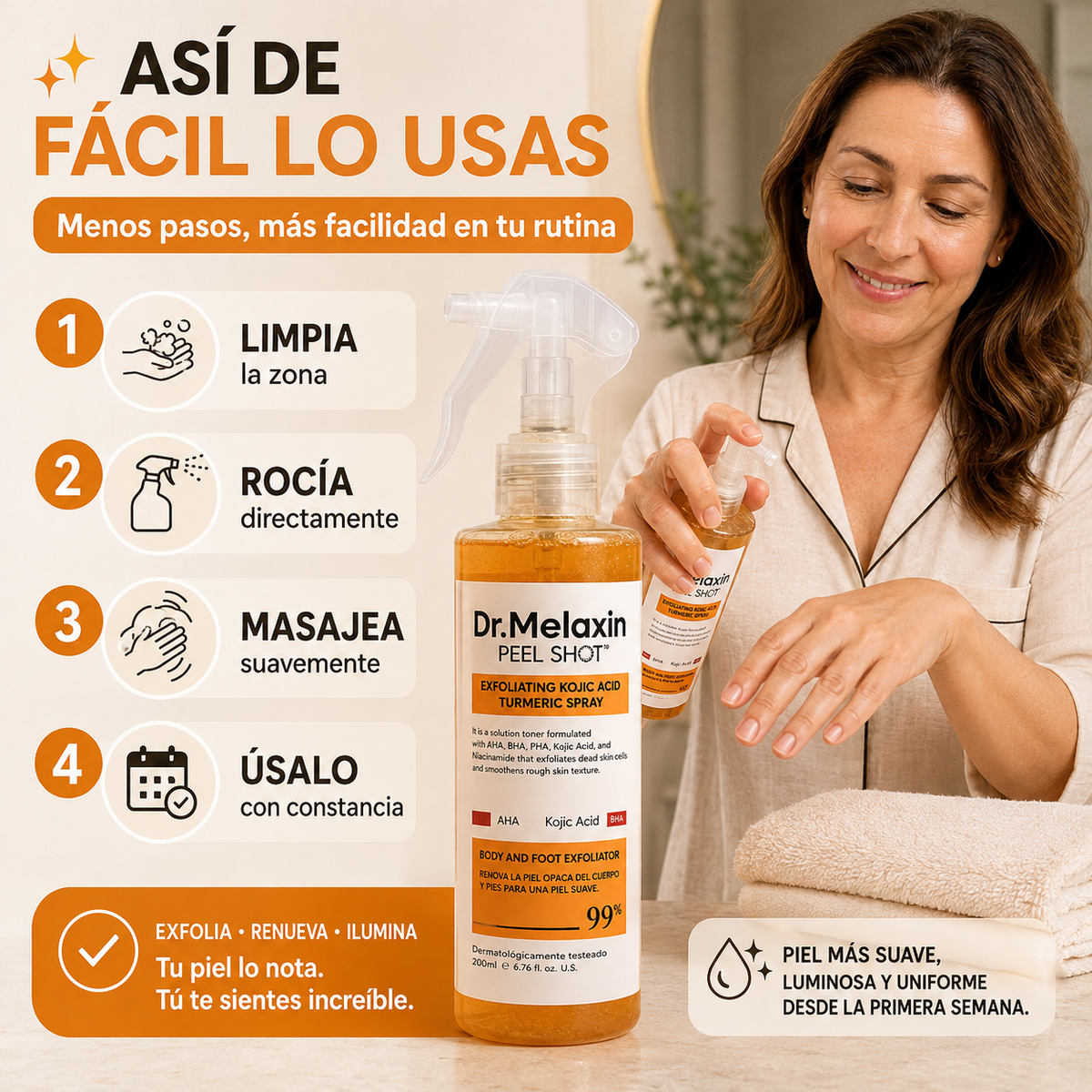 Dr. Melaxin Peel Shot™ – Spray para una Piel Más Uniforme y Luminosa