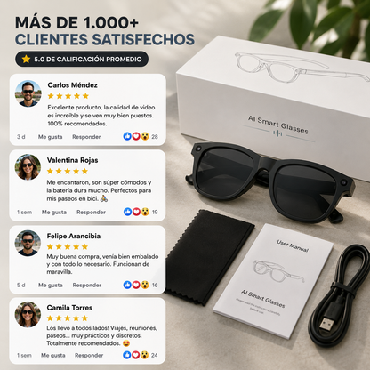 Lentes Inteligentes AI – Graba, Escucha, Traduce y Captura Cada Momento