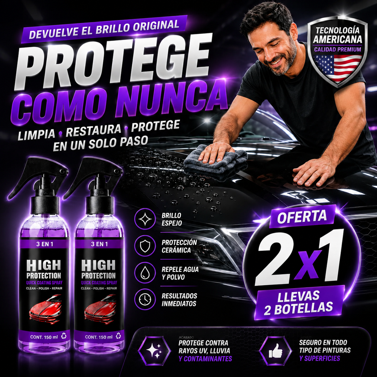 Cera Spray 3 en 1 | Devuelve el brillo original a tu auto - OFERTA 2x1