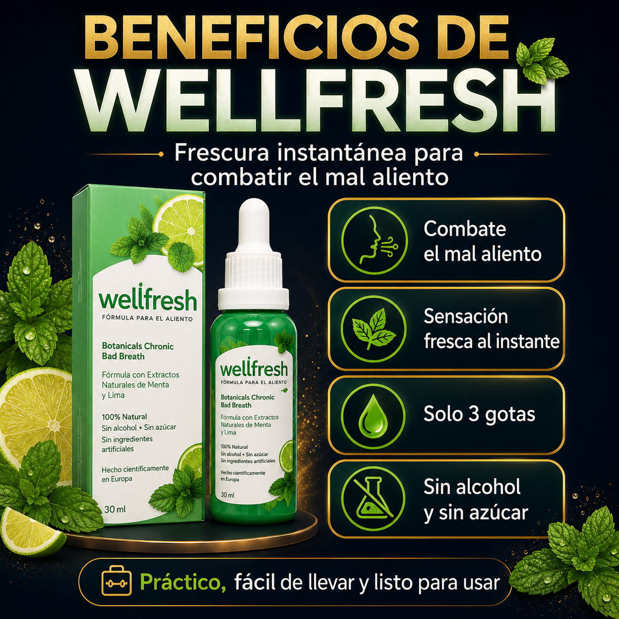WellFresh™ – Gotas Contra el Mal Aliento de Acción Instantánea