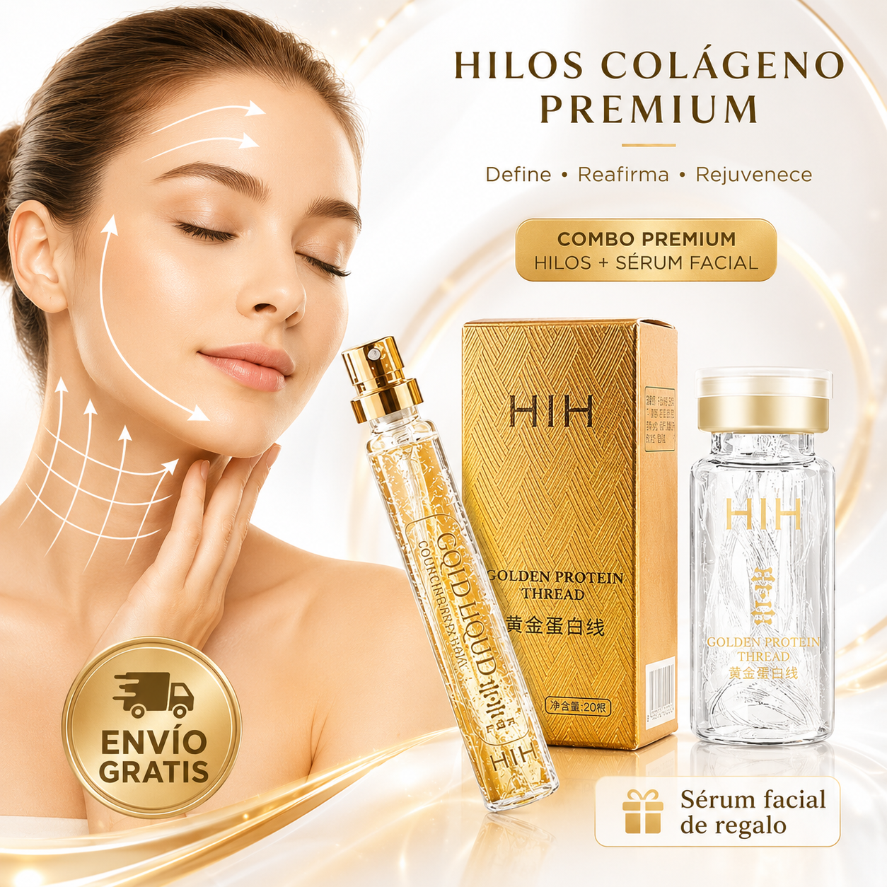 Hilos de Colágeno Facial + Sérum Rejuvenecedor Gratis🎁